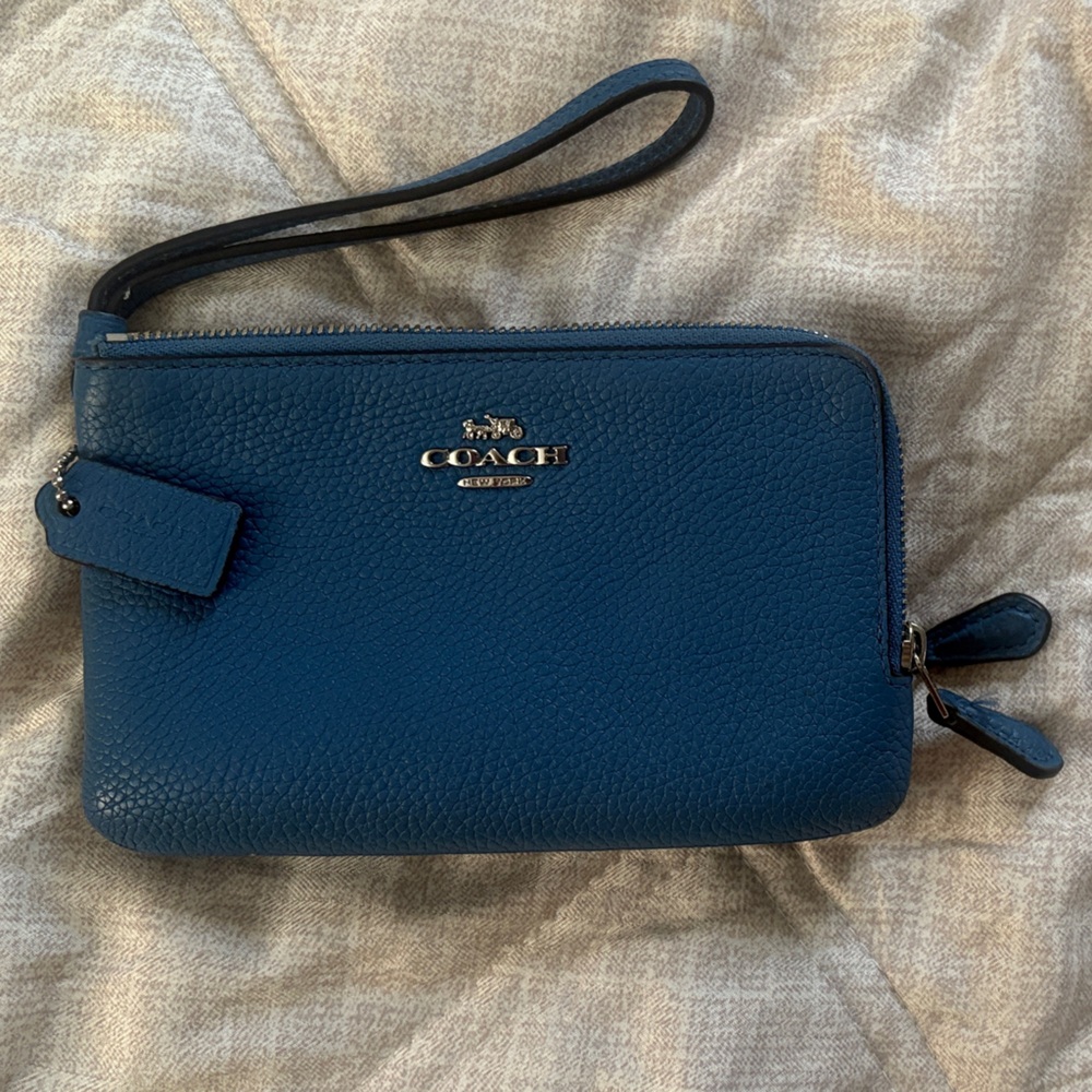 Coach Blue Wristlet with 2- Zip Closures